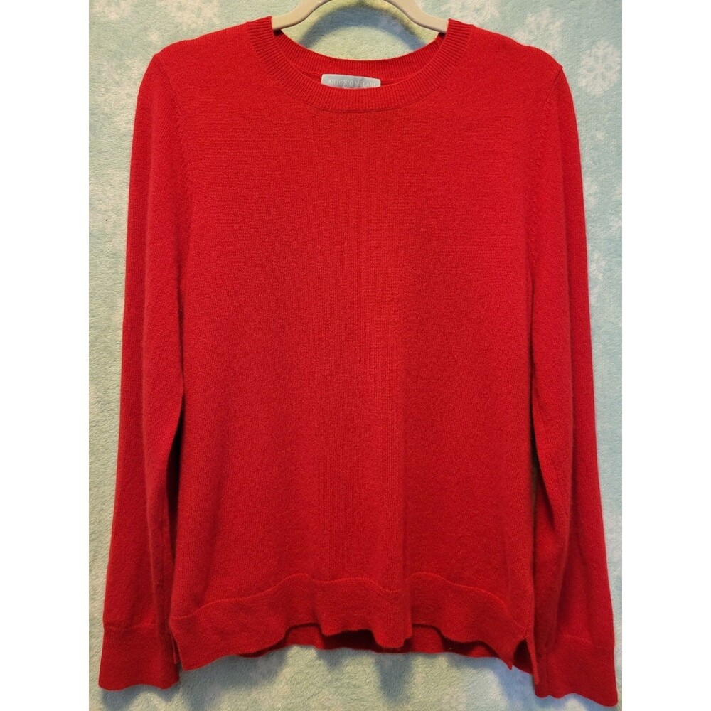 Antonio Melani Women's Size L Red Crew 100% Cashmere Sweater Long Sleeve